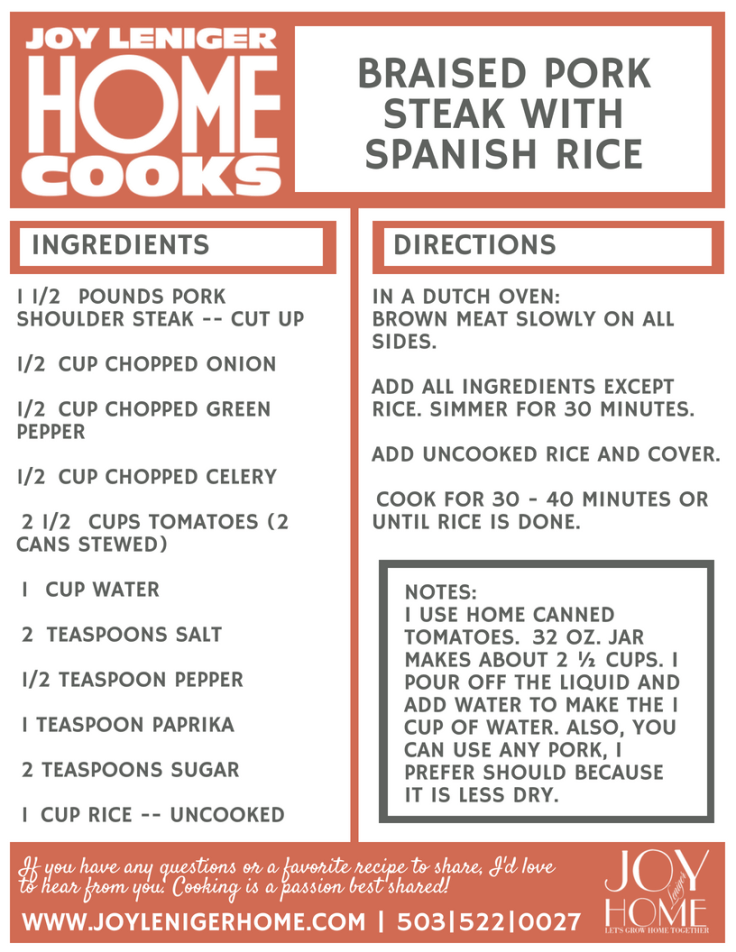 BRAISED PORK STEAK WITH SPANISH RICE