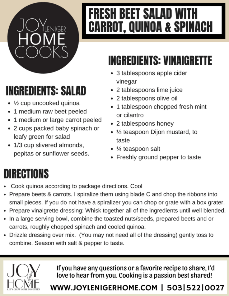 FRESH BEET SALAD WITH CARROT, QUINOA &amp; SPINACH